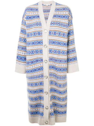 Stella Mccartney Beige & Blue Striped Long V-neck Cardigan In 8490 - Multiblue