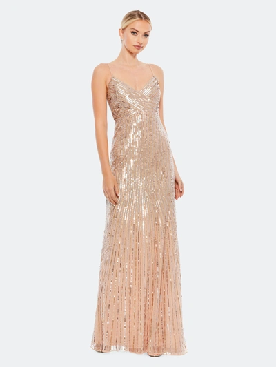 Mac Duggal Sequin Crossover Front Spaghetti Strap Gown In Gold