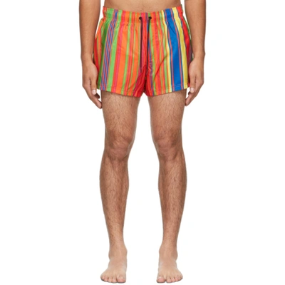 Versace Multicolor Stripe Swim Shorts In 5x000 Multi
