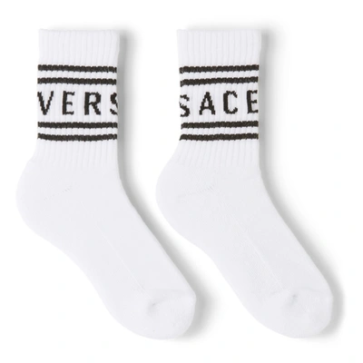 Versace Kids White & Black Logo Socks In 2w020 White+black