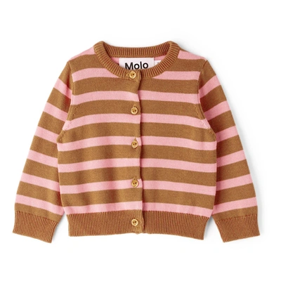 Molo Baby Brown & Pink Stripe Ginny Cardigan In 6396 Deer Rose Strip