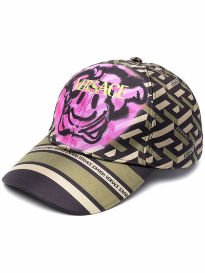 Versace Men's Silk & Twill Monogram Baseball Cap In Black