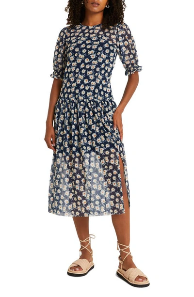 river island black floral midi dress River Island Floral Mesh Smock Midi Dress In Black