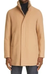 Herno Rib Collar Wool Blend Car Coat In Camel Brown