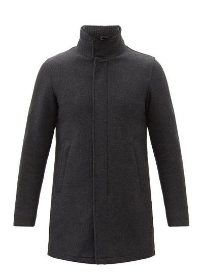 Herno Rib Collar Wool Blend Car Coat In Charcoal Grey
