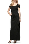 Alex Evenings Cold Shoulder Gown With Side Ruffle Skirt In Navy Blue