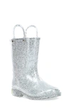 Western Chief Kids' Glitter Waterproof Rain Boot In Silver