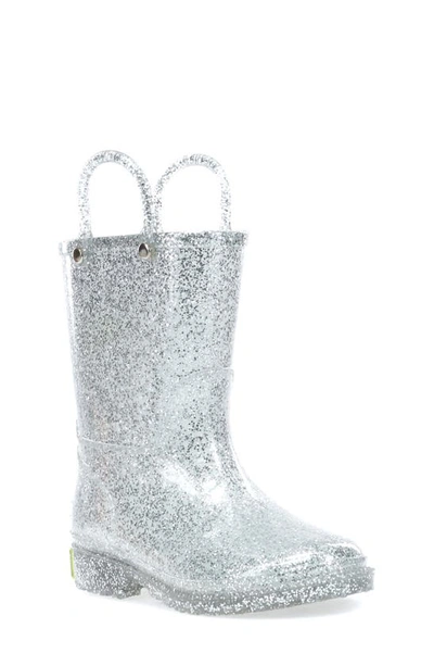 Western Chief Kids' Glitter Waterproof Rain Boot In Silver