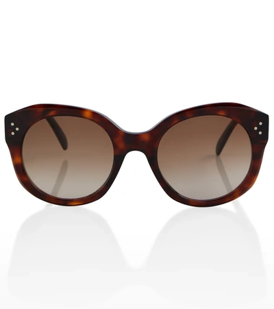 Celine Tortoiseshell Round Sunglasses In Dark Havana / Gradient Brown