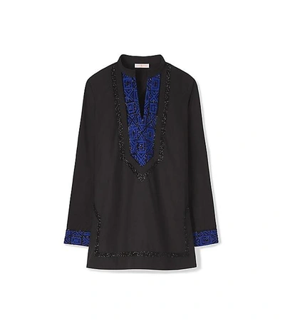 Tory Burch Tory Embellished Cotton Tunic In Black