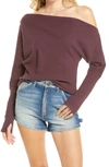 Free People We The Free Fuji Off The Shoulder Thermal Top In Plum Jam