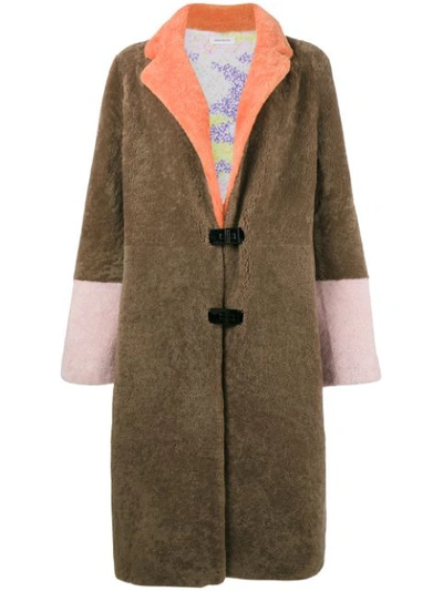 Saks Potts Colour Block Febbe Flower Shearling Coat In Brown