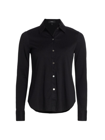Theory Riduro Organic Cotton Button-up Shirt In Black