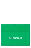 Balenciaga Cash Logo Leather Card Case In Vivid Green