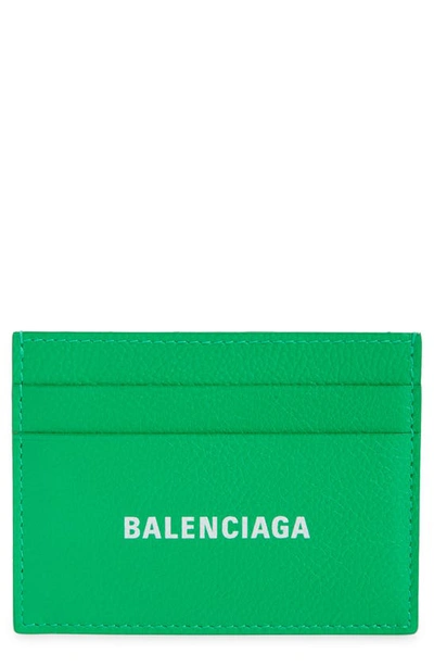 Balenciaga Cash Logo Leather Card Case In Vivid Green