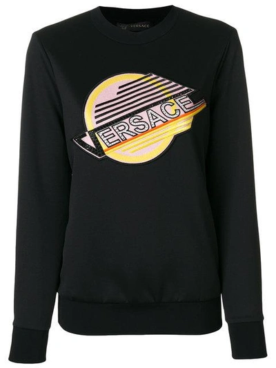 Versace Logo Embroidered Sweatshirt In Nero