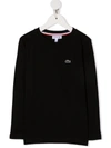 Lacoste Kids' Crocodile-embroidered Cotton T-shirt In Black