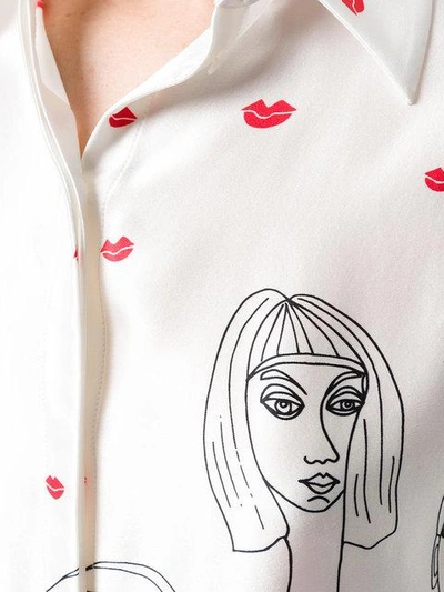 Victoria Victoria Beckham Portrait And Lips Doodle Print Silk Satin Shirt In Multicoloured