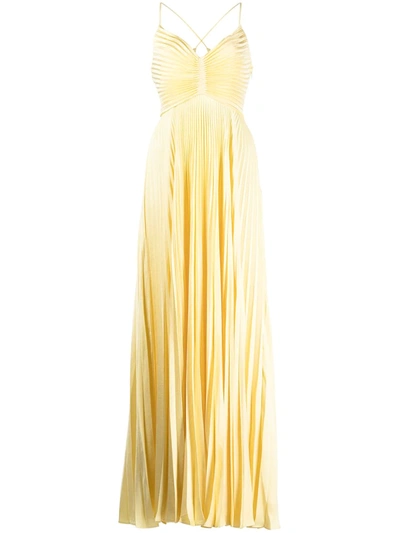 A.l.c Pleated Cross-strap Maxi Dress In Yellow