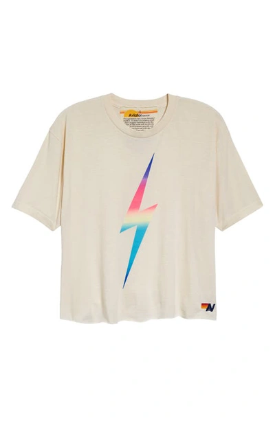 Aviator Nation Bolt Crop Tee In Vintage White/ Rainbow Pink