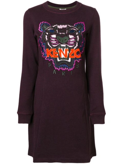 Kenzo Tiger Fit And Flare Dress In Prune