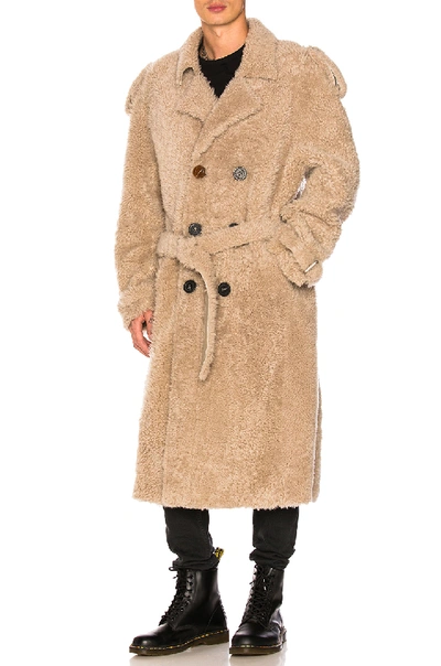 Off-white Shearling Trench Coat In Beige
