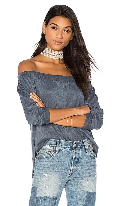 Twenty Rib Off The Shoulder Top In Chambray