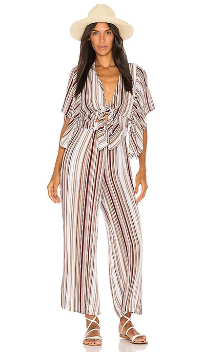 Faithfull The Brand Tilos Stripe Knotted Jumpsuit In Red