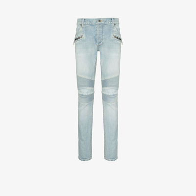 Balmain Slim-cut Faded Biker Jeans In Blue
