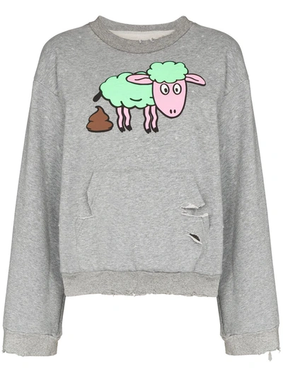 Natasha Zinko Sheep Print Distressed Sweatshirt In Grau