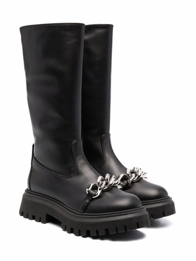 N°21 Teen Chain-link Detail Tall Boots In Black