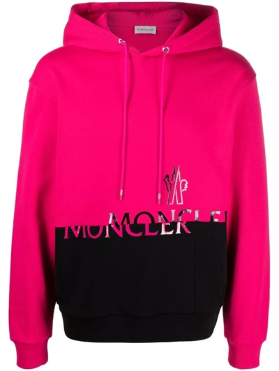 Moncler Men's Colorblock Logo Pullover Hoodie In Pastel Pink | ModeSens