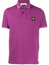 Stone Island Striped-trim Brand-patch Stretch-cotton Polo Shirt In Purple