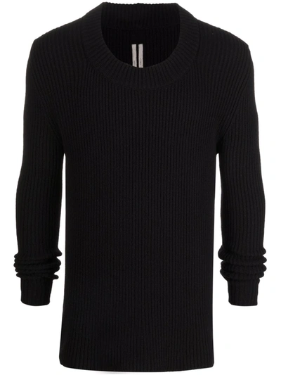 Rick Owens Cashmere-blend Ribbed Knit Jumper In Black