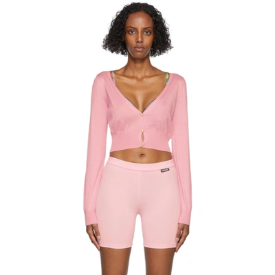 Versace Ladies Cropped V-neck Cardigan, Brand Size 42 In Pink