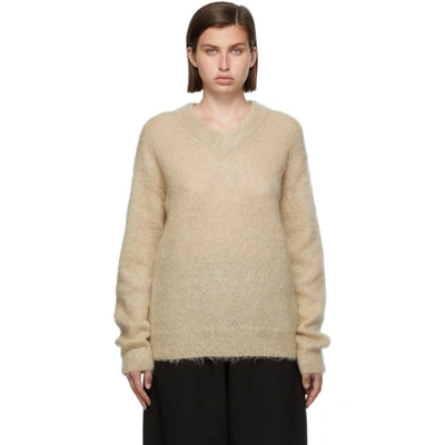 Auralee Beige Mohair V-neck Sweater In Light Beige | ModeSens
