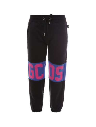 Gcds Black Jersey Trousers With Logo Print