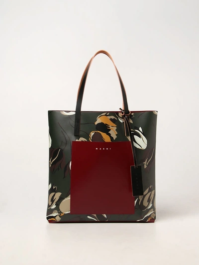 Marni Tote Shopping Bag With Logo In Black/bordeaux