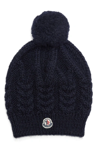 Moncler Cable-knit Hat W/pompom In Navy