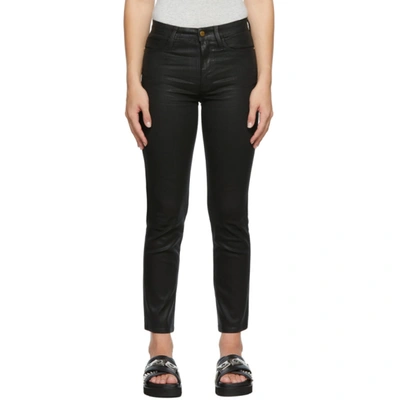 Frame Le Sylvie Coated High-rise Slim-leg Jeans In Coated Noir
