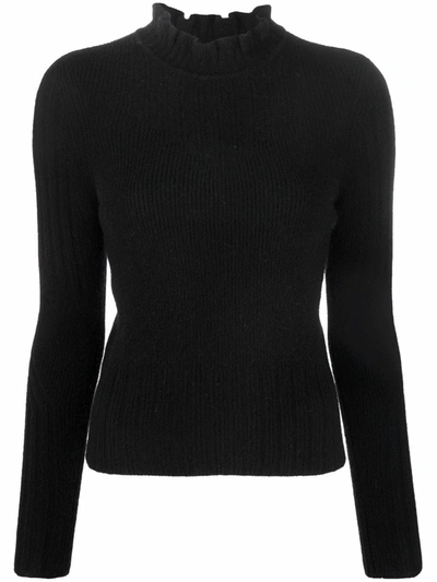 Ba&sh Petale Ruffle-trimmed Brushed Knitted Turtleneck Sweater In Black