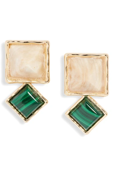 Akola Royal Small Drop Earring With Malachite & Blonde Horn Pyramids In Multi