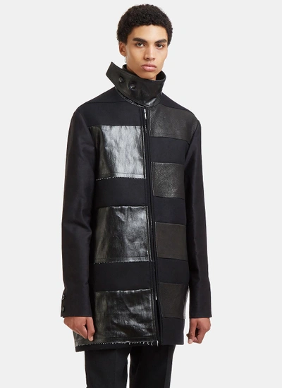 Rick Owens Jumbo Brother Leather Patch Coat In Black