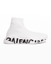 Balenciaga Men's Speed Graffiti Sneakers In White