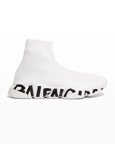 Balenciaga Men's Speed Graffiti Sneakers In Gris/noir