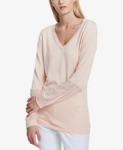Calvin Klein Sheer-sleeve Sweater In Blush
