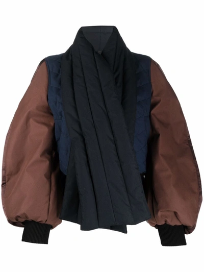 Loewe Scarf-detailed Leather-trimmed Quilted Padded Cotton Bomber Jacket In Multicolor