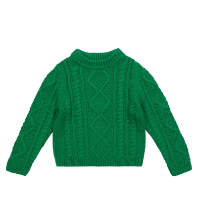 Bonpoint Kids' Cable-knit Cotton And Wool-blend Sweater In Green