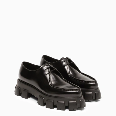 Prada Black Brushed Leather Lace-up Loafers