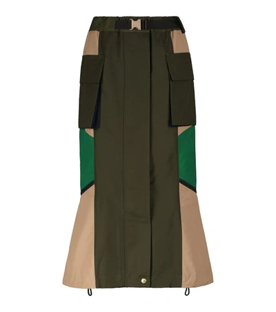Sacai Patchwork Cargo Belted Trumpet Skirt In Green